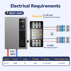 NOVIEEX 18kW Electric Tankless Water Heater – 240V, Instant Hot Water
