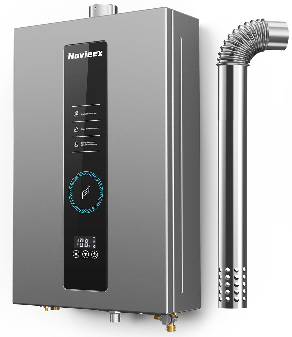 Tankless Water Heater, Novieex On Demand Water Heater Natural Gas, Up to 3.6 GPM, 86,000 BTU Instant Hot Water Heater with LED Display, Indoor Installation, 2-3 Point Use for Family Bathroom Kitchen