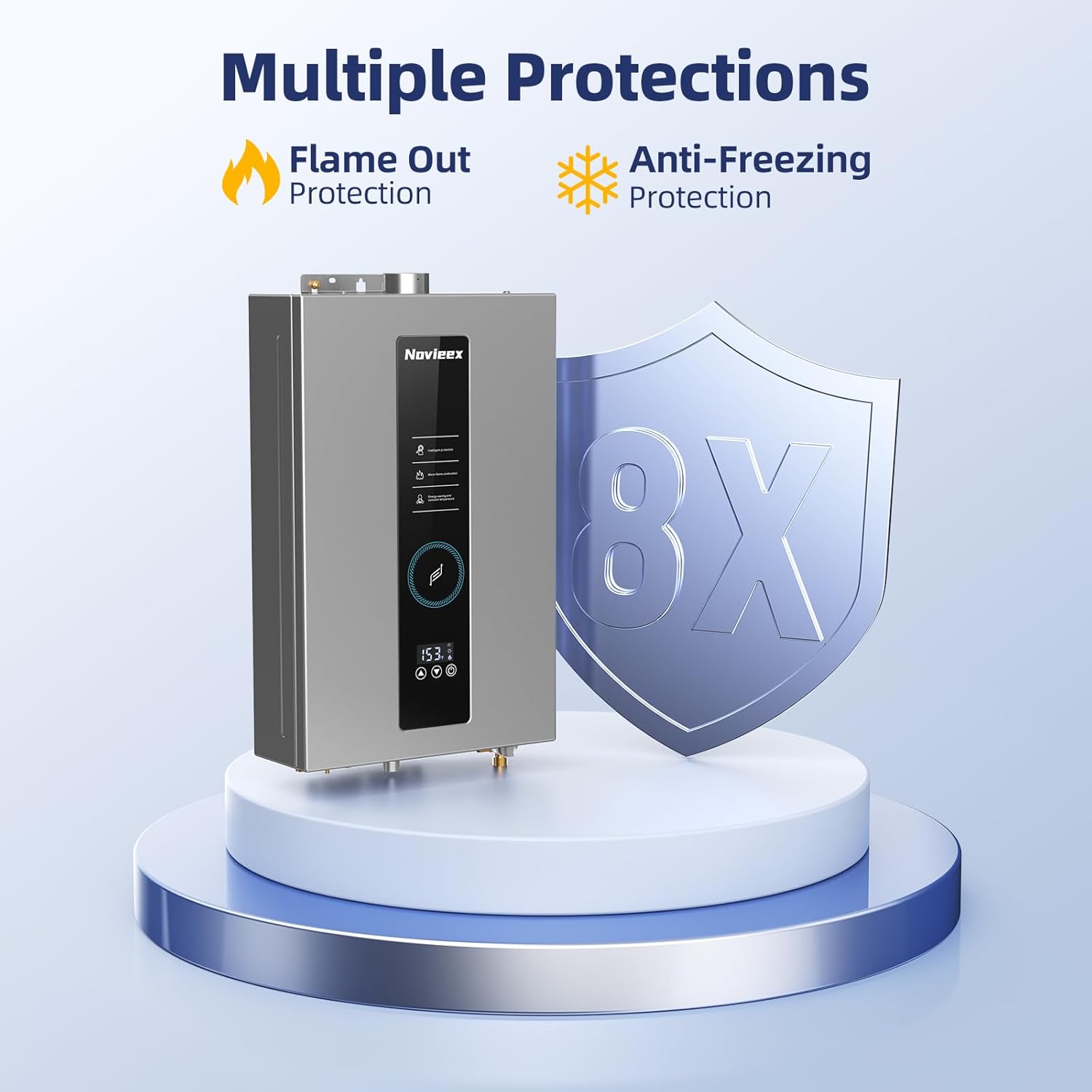 Tankless Water Heater, Novieex On Demand Water Heater Natural Gas, Up to 3.6 GPM, 86,000 BTU Instant Hot Water Heater with LED Display, Indoor Installation, 2-3 Point Use for Family Bathroom Kitchen