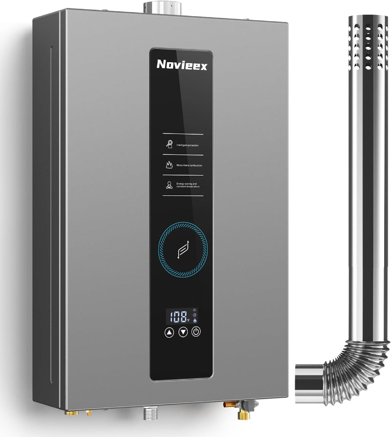 Tankless Water Heater, Novieex On Demand Water Heater Natural Gas, Up to 4.3 GPM, 100,000 BTU Instant Hot Water Heater with LED Display, Indoor Installation, 2-4 Point Use for Family Bathroom Kitchen