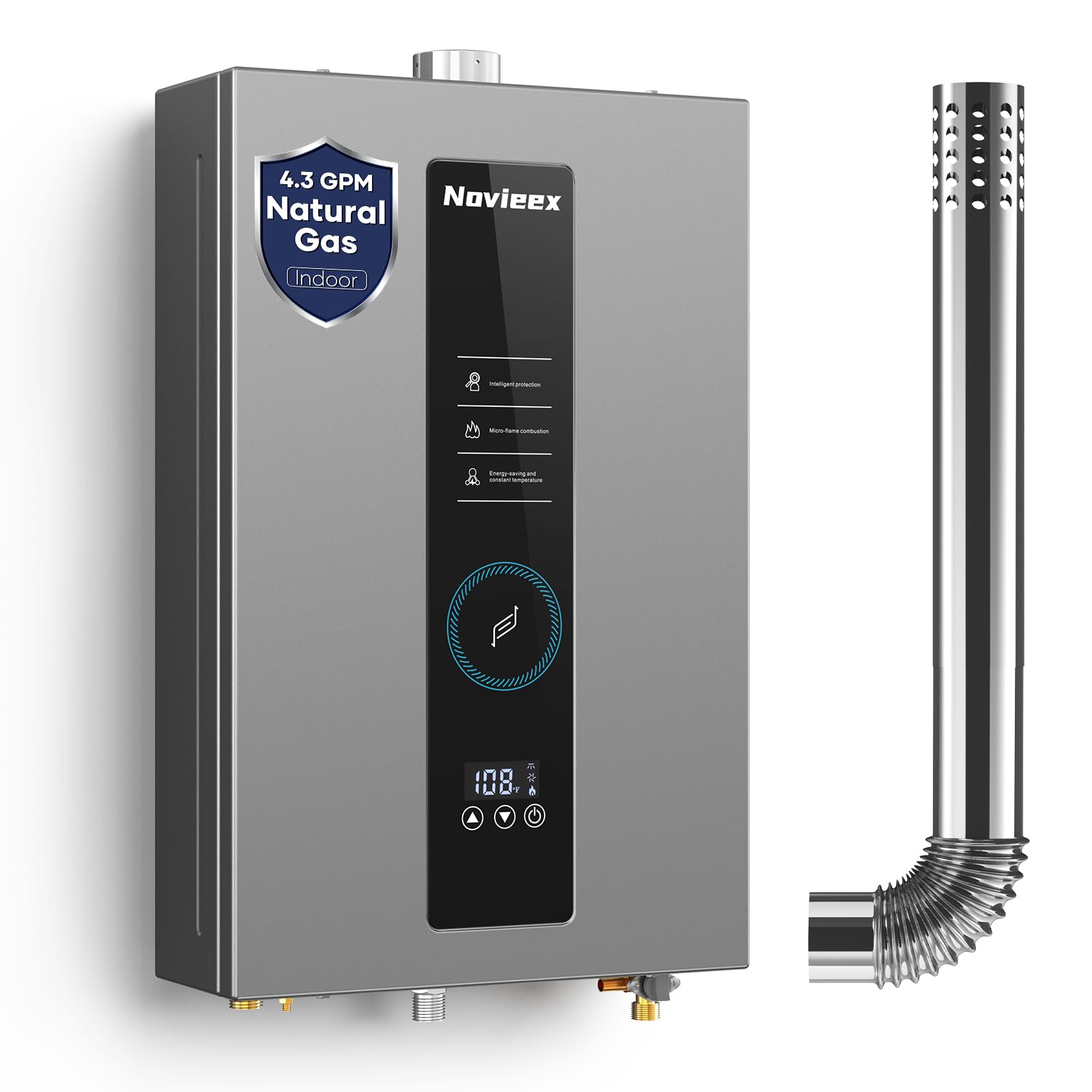 Tankless Water Heater, Novieex On Demand Water Heater Propane Gas, Up to 4.75 GPM, 100000 BTU Instant with LED Display, Indoor Installation, 2-4 Point Use for Family Bathroom Kitchen