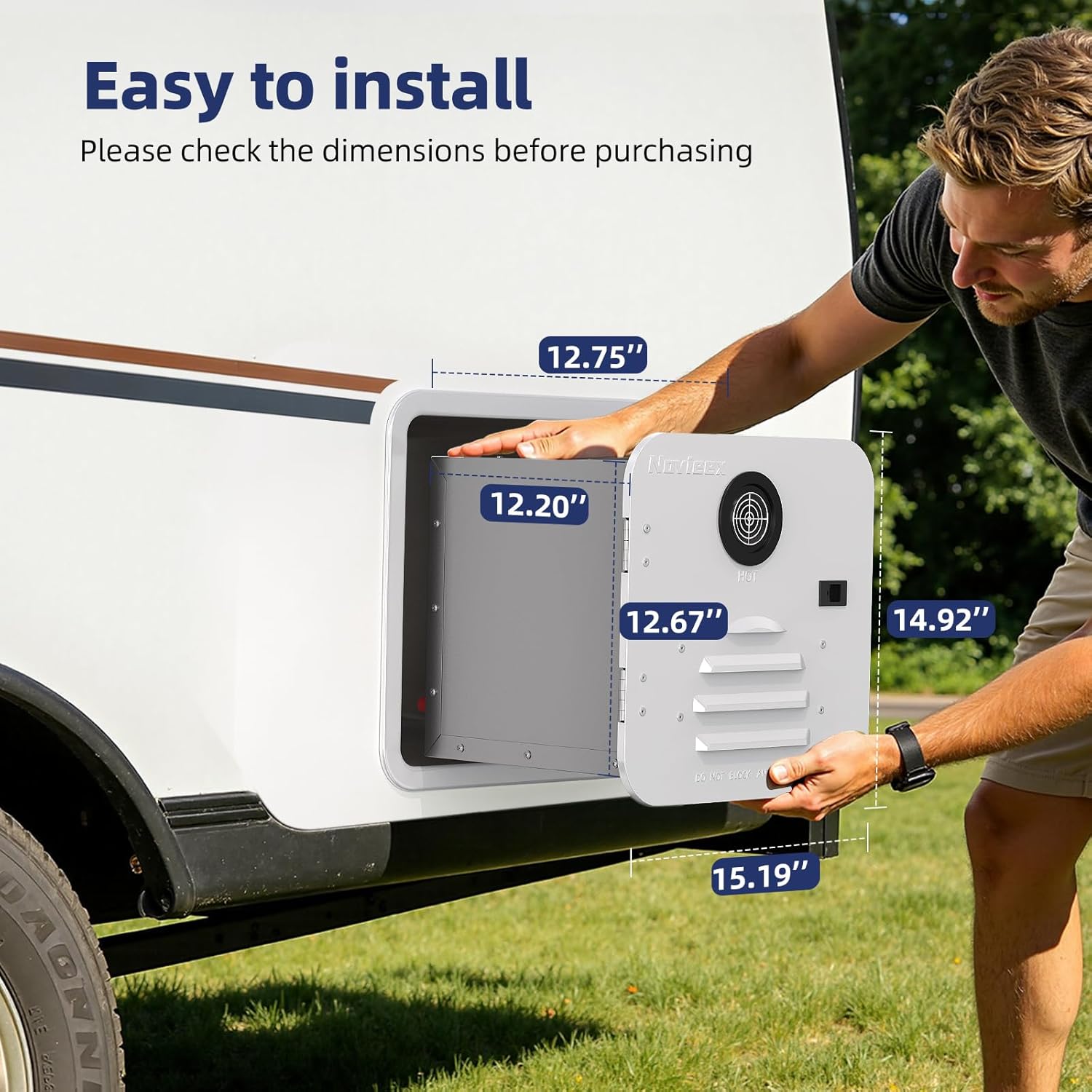 RV Water Heater, 60,000 BTU On-Demand Instant Tankless Hot Water Heater, 15"×15" White Door, 12V DC LPG Propane with Constant Temp & Anti-Freezing, CSA Certified for Camper Travel Trailer