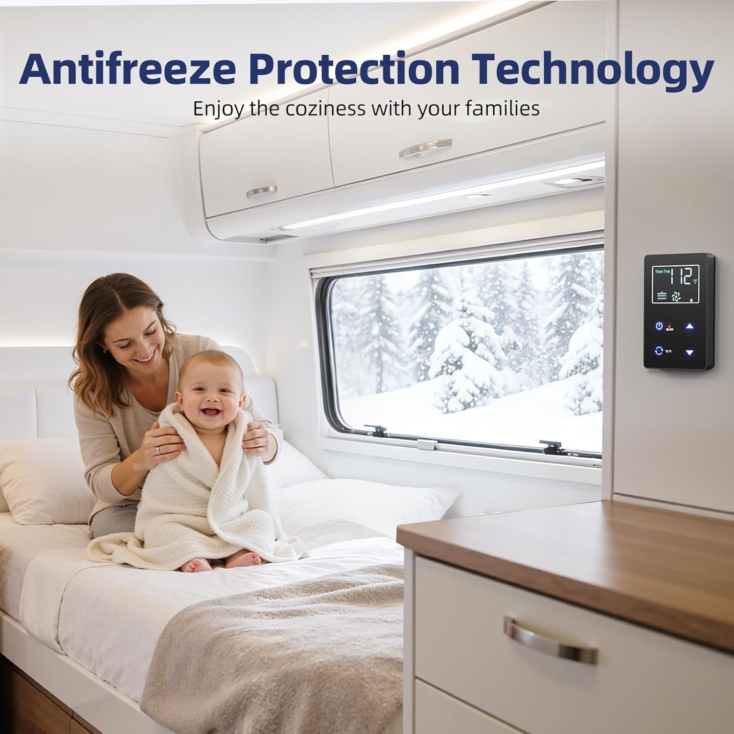 RV Water Heater, 60,000 BTU On-Demand Instant Tankless Hot Water Heater, 15"×15" White Door, 12V DC LPG Propane with Constant Temp & Anti-Freezing, CSA Certified for Camper Travel Trailer