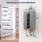 Tankless Water Heater, Novieex On Demand Water Heater Propane Gas, Up to 4.75 GPM, 100000 BTU Instant with LED Display, Indoor Installation, 2-4 Point Use for Family Bathroom Kitchen